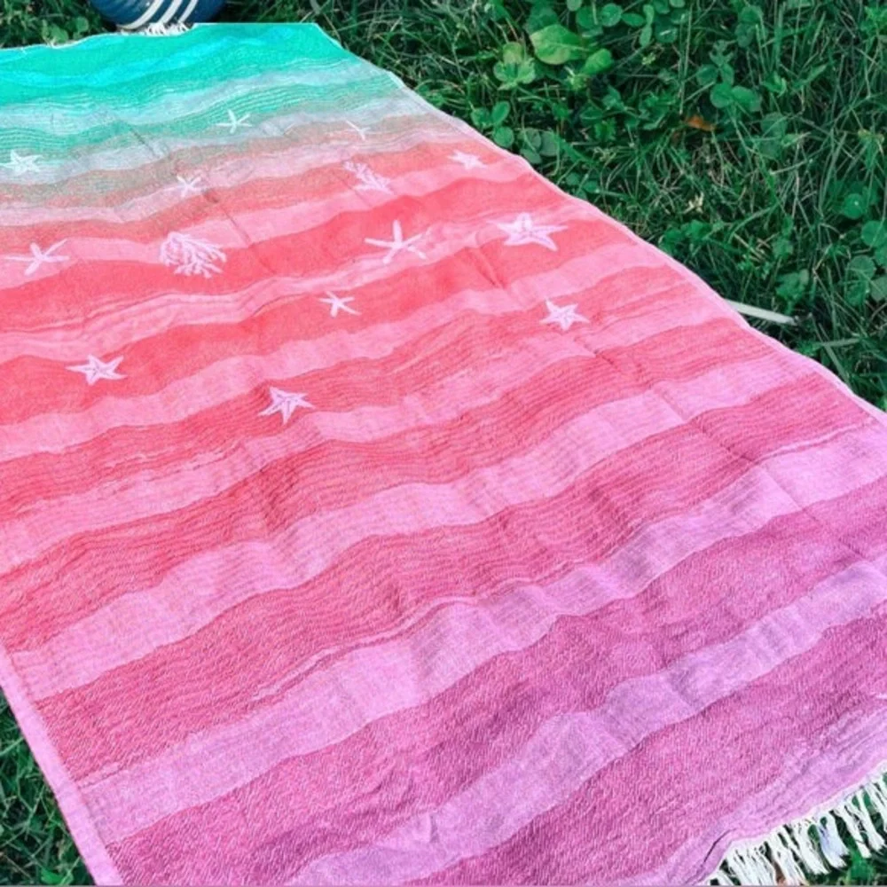 Star Fish Florida Rainbows Woven 2 Side Rainbow Scarf Wrap Blanket Towel NEW